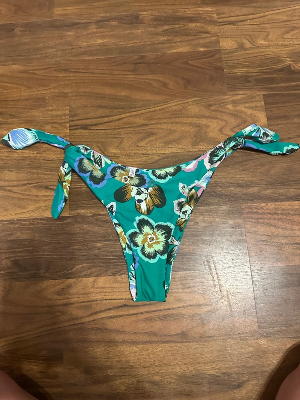 aerie Teal Floral Tie-Side Bikini Bottoms